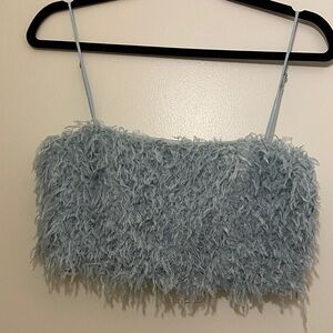 Zara Light Blue Fuzzy Crop Top